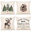 ZWJD Cuscini Natalizi per Divano 4 Pack Federe Cuscini Divano 40x40 Federe Cuscini Natalizi Cotone e Lino Biancheria Cuscini per Divano per Natale Decorazioni Casa