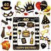 TOAOB THE ONE AND ONLY BABY TOAOB 31 Pezzi 40 Anni Photo Booth Props Compleanno con Cornice Gonfiabile per Selfie Nero e Oro Divertenti Accessori Decorazioni per Fai da Te Festa di Compleanno Fotografica Puntello