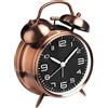 Lesipee Orologio analogico da 10,2 cm, a doppia campana, a batteria, sveglia forte per chi dorme pesante, sveglia vecchio stile per camere da letto (marrone)