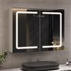 DICTAC Specchio Bagno Contenitore con led Luce e Presa Elettrica 80x16x60cm Mobiletto Specchio bagno Sospeso con Luce e 2 Ante Armadietto Bagno con specchio e Mensola Regolabile,Bianco