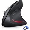 TechRise Verticale Wireless, Mouse Ergonomico 2.4G, 4800 DPI Ottico Senza Fili Con Micro Ricevitore USB, 6 Pulsanti Silenzioso per PC Portatile, Computer, Mac, Nero