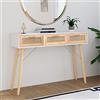 FIRBNUS Tavolo Consolle Bianco 105x30x75 Massello Pino Rattan Naturale Ingresso Legno Mobile Camera da Letto Cassettiera