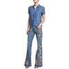 FGUUTYM Pantaloni a zampa da donna, a vita bassa, dritti, larghi, in denim, jeans ricamati, a fiori, slim fit, jeans skinny Pants Bootcut jeans stretch dritto da donna, Azzurro, S