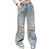 Generic Jeans da ragazza, elasticizzati, a vita alta, in denim, con gamba larga, Y2k, pantaloni cargo per adolescenti, ragazze, x, 116 cm-122 cm