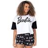 Barbie Pigiama Donna Ladies Doll Logo Boxy Fit Crop White T-Shirt con Pantaloncini Elasticizzati Neri Abbigliamento Pigiameria Merchandising