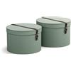 BIGSO BOX OF SWEDEN RUT Set di 2 scatole portaoggetti con coperchio - scatola rotonda con cinturino in pelle - grande e piccola scatola in fibra e carta effetto lino - verde menta