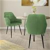 ECD Germany Set di 2 Sedie Sala da Pranzo con Schienale e Braccioli Verde Chiaro Salvia Poltrone Soggiorno Cucina con Rivestimento in Velluto e Gambe in Metallo Poltroncine da Salotto Confortevoli