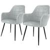 ECD Germany Set 2 x Sedia da Pranzo Grigio Chiaro Poltrone Imbottite in Velluto Stile Design Retro Vintage Scandinavo Gambe in Metallo per Sala da Pranzo Soggiorno Cucina o Ufficio
