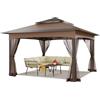 YITAHOME Pop Up Gazebo con lati, 3,3 X 3,3M impermeabile resistente Gazebo con tende e zanzariere, tettoia esterna doppio tetto per campeggio, festa, patio, cortile, barbecue (Marrone)