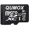 QUMOX 256GB Scheda memoria MICRO SD MEMORY CARD CLASS 10 UHS-I da 256 GB ad alta velocità Velocità di scrittura 60 MB/s Velocità di lettura fino a 80MB / S