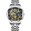 RORIOS Orologio Analogico Quarzo da Uomo con Diamante, Impermeabile, Lavoro, Acciaio Inossidabile, Luminosi, Calendario - Bianco Nero