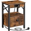 HOOBRO Comodino con Stazione di Ricarica, Tavolino con Cassetto, Porta USB e Presa di Corrente, Stile Country, Occupa poco spazio, Marrone Vintage e Nero EBF128CBZ01G1