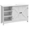 kleankin Mobile Sottolavabo a Terra, Armadietto Bagno a 2 Ante con 3 Ripiani Aperti in Legno Stile Country, 90x30x60cm, Bianco