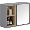 SoBuy Pensile bagno con specchio Mobile salvaspazio Armadietto bagno da parete Grigio 60x20x45cm BZR149-DG