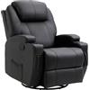 HOMCOM Poltrona Massaggiante Reclinabile Manuale, Poltrona Relax Elettrica Girevole con 2 Portabicchieri, Telecomando, Poggiapiedi e 4 Tasche Laterali, in Pelle PU, Legno e Acciaio, Nero