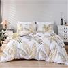 Jemiipee Set Copripiumino Letto Matrimoniale con Motivo Foglie Tropicali Dorate 1 x Copripiumino 240x260 cm e 2 x Federe 51x92 cm Completo Sacco Biancheria da Letto 100% Microfibra Parure Oro Bianco