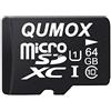 QUMOX 64GB Scheda memoria MICRO SD MEMORY CARD CLASS 10 UHS-I da 64 GB ad alta velocità Velocità di scrittura 20 MB / s Velocità di lettura fino a 40MB / S