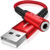 JSAUX Adattatore Audio da USB a Jack 3,5 mm, Scheda Audio Esterna Adattatore USB A a Jack TRRS a 4 poli, Adattatore per Cuffie e Microfono Compatibile con Mac, Linux, PS4, PS5, PC, laptop-rosso