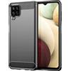 owlhold Cover per Samsung Galaxy A12 / M12, Custodia Spazzolata e Fibra di Carbonio Morbido Silicone TPU Slim Fit Case, Antiurto, Antigraffio, Antiscivolo, Protezione Grado Militare, Nero