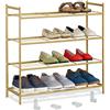 Relaxdays Scarpiera da ingresso, 4 Ripiani in Acciaio, 12 Scarpe, Scaffale Portascarpe Impilabile, 70x70x26 cm, Dorato