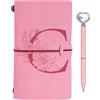 Toozen Regalo Diario in Pelle Iniziale, Diario di Viaggio Rosa, Taccuino in Pelle Rifillabile con Penna Diamante Cuore, Idee Regalo Compleanno, Ringraziamento, Natale per Donne Ragazze Amica Scrittori C
