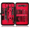 Keiby Citom Tagliaunghie Set Professionale - Grooming Kit Strumenti per Manicure e Pedicure 18 pcs con Bella Box (Nero Rosso)