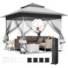 LIFERUN Gazebo pieghevole 3,3x3,3 m, con 4 pannelli laterali in zanzariera, One Push tenda con doppio tetto, Gazebo impermeabile da giardino 4 sacchi di sabbia, per mercato/campeggio/spiaggia, Grigio