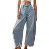 Beokeuioe Balloon Horseshoe Jeans Barrel Jeans da donna Baggy Jeans a gamba larga, vita media, cropped Raw Hem Boyfriend, jeans da donna, casual, streetwear, A azzurro., XL