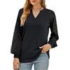 AGSEEM Maglia a nido d'ape da donna, con scollo a V, in pizzo, a maniche lunghe, maglioni autunnali, nero, XX-Large