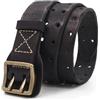 Karoukee Cintura Durevole in Vera Pelle per Uomo, Cintura Vintage con Fibbia in Ottone, Cintura Casual con Doppio Bottone Confezionata in Scatola Regalo, Larghezza 3,8 CM