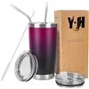 Y·J&H YJH Y·J&H - Tazza da viaggio a doppia parete isolata sottovuoto, in acciaio inox, con 2 coperchi a prova di spruzzi, 2 cannucce e spazzola per la pulizia, senza BPA, viola e nero