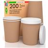 Baciato Caffè 200 Bicchieri Caffè ASPORTO in Carta Avana 240ml + 200 Coperchi in Carta con Beccuccio Bevande Calde e Fredde Tè Infusi Acqua Cappuccino Ecologici Biodegradabili Tazze Monouso Made in Italy