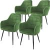ECD Germany Set di 4 Sedie Sala da Pranzo con Schienale e Braccioli Verde Chiaro Salvia Poltrone Soggiorno Cucina con Rivestimento in Velluto e Gambe in Metallo Poltroncine da Salotto Confortevoli
