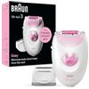 Braun Silk-épil 3 Epilatore Elettrico Donna Con Cavo Per Epilazione, Pelle Liscia Per Settimane, Con Testina Per Rasoio Donna e Cappuccio Rifinitore, 3-031, Rosa