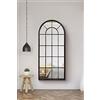 MirrorOutlet Grande specchio nero multi pannellato finestra ad arco interno ed esterno 160 cm x 75 cm