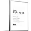 JUNOMI® Cornice portafoto A3 (29,7 x 42 cm), alluminio argento opaco elegante - profilo slim, vetro acrilico antiurto, appendiatura orizzontale e verticale