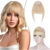 Elailite Frangetta Capelli Veri Clip Biondo Naturale, Remy Human Hair Frangia Finta Ordinata Hair Fringe Neat Bang Frontale con Tempie Posticci Donna