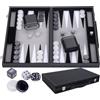 Engelhart - 250509 - Backgammon di Lusso 45,5 cm (18 Pollici) - Similpelle Nero/Bianco/Grigio con Inserto in Feltro - Dadi e Pedine Madreperlate - 2 Bicchierini Inclusi