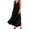 Generic Un abito da donna in tinta unita con scollo rotondo e tasche casual lungo per tutti i giorni abito a canotta casual a maniche medie abiti da donna, Nero , M