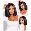 MegaLook Parrucca Donna 13x4 Lace Front Bob Wig Human Hair For Black Woman 10 Inch | Upgraded Pre Plucked Hairline With Baby Hair, Bleached Tiny Knots, Natural Black Human Hair Wig, Brazilian Virgin Hair Wig