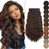 SEGO 60 cm Extension Capelli Clip 5 Fasce Estensioni Clip in Hair Ricci Ondulati Sintetici Posticci Mossi Donna Marrone scuro