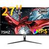 GreBear 27 Monitor per Computer 2K, Monitor PC IPS QHD 2560 x 1440p 75Hz Schermo da Gioco per l'ufficio Domestico, HDMI, DP, FreeSync, Altoparlante Integrato, Montabile su VESA 100 x 100 mm