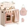 ROBOTIME Cucina Giocattolo in Legno per Bambini 3+, Rosa Crema | Con Luci, Grembiule, Guanto da Forno, Pentole e Utensili per Giochi di Ruolo e Storie da Piccoli Chef