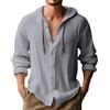 Hoefirm Camicia da uomo in lino con cappuccio button down estate spiaggia vacanza manica lunga casual vestibilità regolare t-shirt, Grigio, XXL