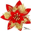 MIKAILE 20 Pezzi Fiori di Natale Artificiali con Clip, Fiori Poinsettia Glitter per Albero di Natale Ghirlanda Decorazioni Natalizie Casa (Oro-Rosso)