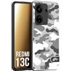 CUSTOMIZZA - Custodia cover nera morbida in tpu compatibile per Xiaomi Redmi 13C camouflage mimetico militare bianco white