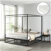 [en.casa] Letto a Baldacchino con Materasso in Schiuma 160 x 200 cm Letto Matrimoniale Struttura Rettangolare in Metallo Nero Stile Classico