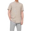 VEQUÈ Camicia Uomo Misto Lino e Cotone Manica Corta Collo Coreano Vesibilita' Slim Fi Leggera Traspirante Made in Italy (IT, Testo, L, Regular, Regular, Beige)
