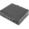 DIGITUS Switch di rete industriale a 6 porte Gigabit PoE - 4x RJ45 + 2x Gigabit SFP uplink - non gestito - montaggio su guida DIN - 10/100/1000 Mbit/s - nero