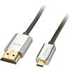 LINDY - Cavo HDMI a Micro HDMI A/D, CROMO Slimline 3 Metri, Cavetto High Speed 4k@60Hz 2.0 10.2G 3D 1080p HDCP 2.2 Certificato ARC CEC ATZ, Compatibile con TV, Monitor, Tablet, Laptop, Camera.